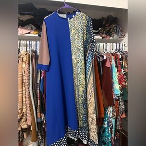 Blue and Yellow Patterned Women's Dress